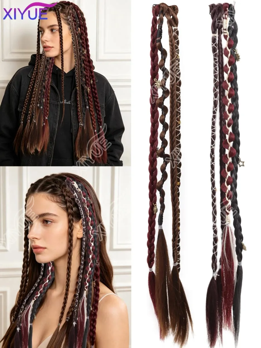 XY Bohemia Clip in Hair Extensions Handmade Synthetic Weaving 20 Inches Clip-on Long Braid Fairy Hair Synthetic Hair Extensions