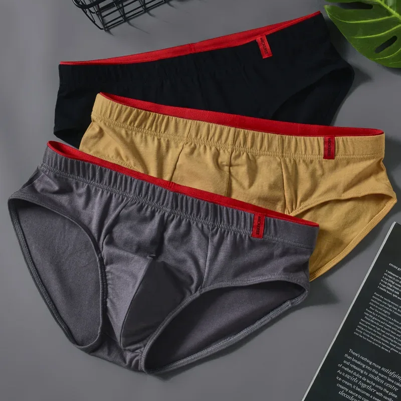 Men Briefs Solid Color Cotton Youth Briefs Waist Comfortable Sexy Explosion Trend Breathable Underwear Sissy Panties