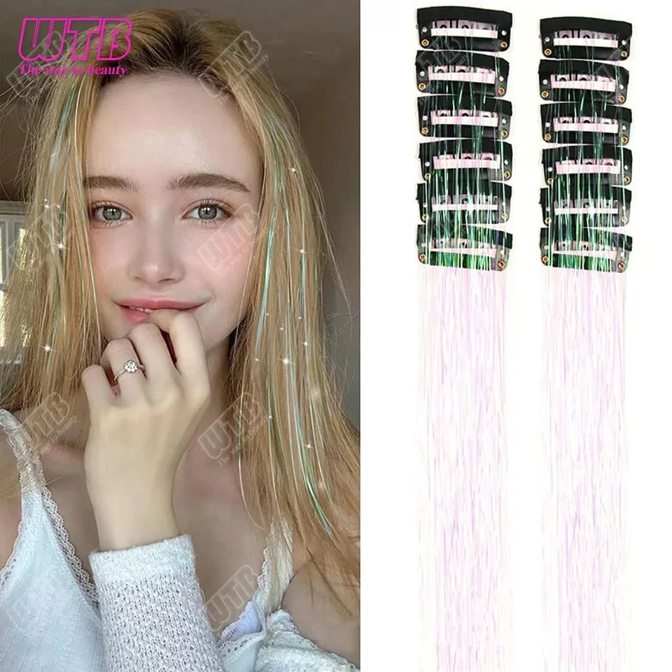 Tinsel Clip In 20Inch Glitter Tinsel Hair Extensions Clip In Hair Tinsel Kit Heat Resistant Shiny Sparkle Fairy Hair Accessories
