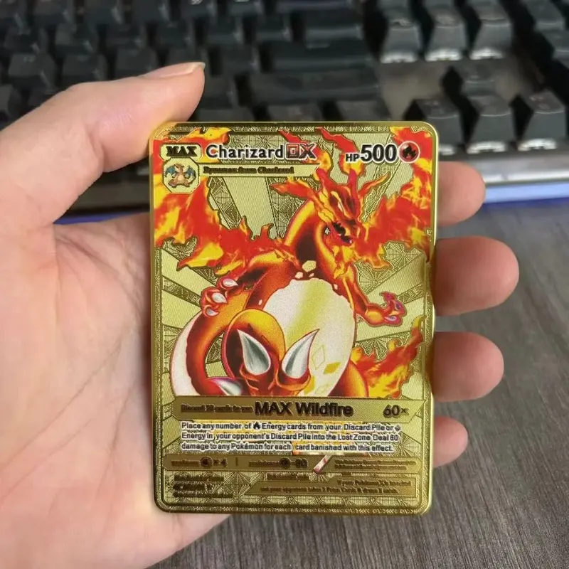 Pokemon Metal Game Collection Card Anime Figure Charizard Pikachu Blastoise Mewtwo Battle Collection Carte Card Toy Gift