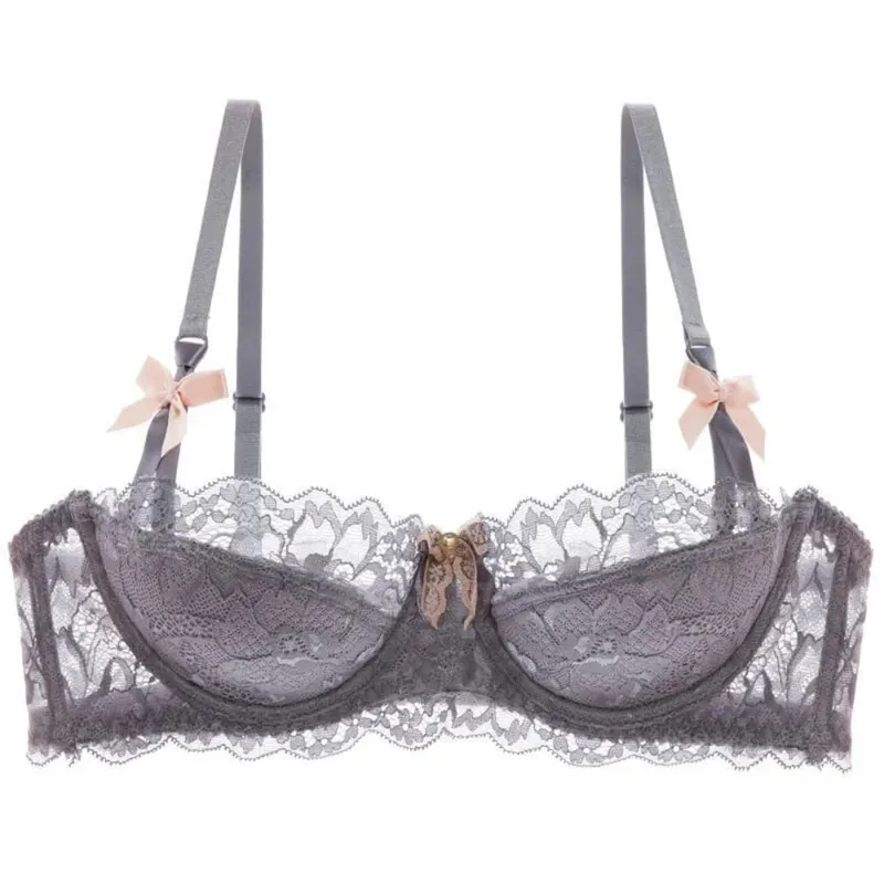 セクシー French Lace Half Cup Bra Set Bow Shoulder Strap Thin Large Bust Minimizer Pure Desire Lingerie For Teen Girls Daily Outfit