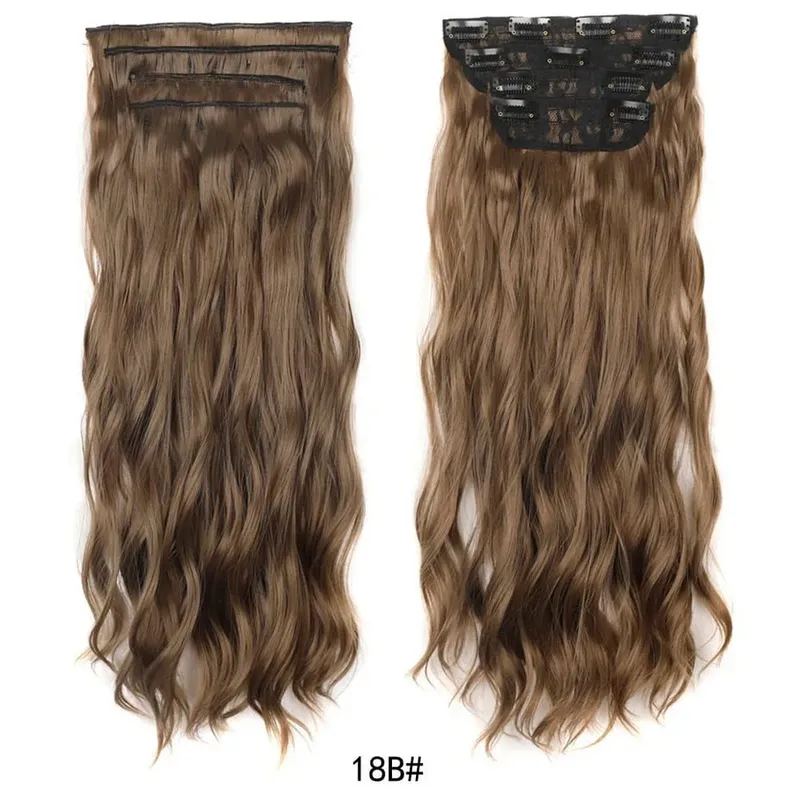 Jeedou Clip in Hair Extensions 4Piece/Set Synthetic Long Wavy Thick Hair Bouncy Curly Full Head Hairpiece Natural Looking