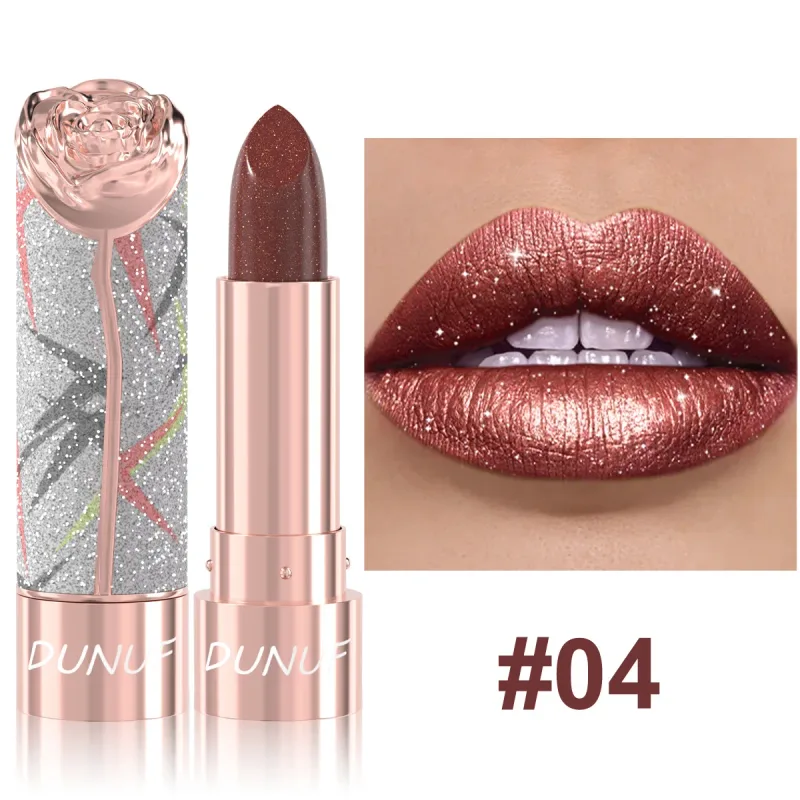 7 colores brillo dorado lápiz labial metálico brillo perla labios reluciente maquillaje alto pigmento terciopelo mate lápiz labial de larga duración