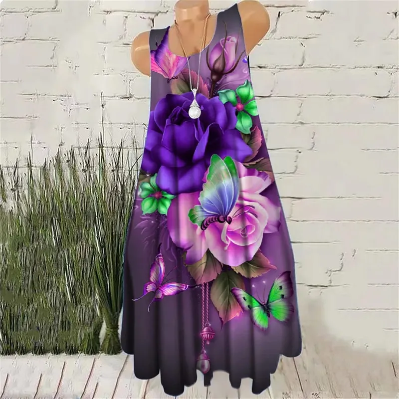 Sleeveless Women Floral Print Dresses Summer Beach Casual Female Short Dress Flower Pattern Wine Red Ladies Street Mini Dress