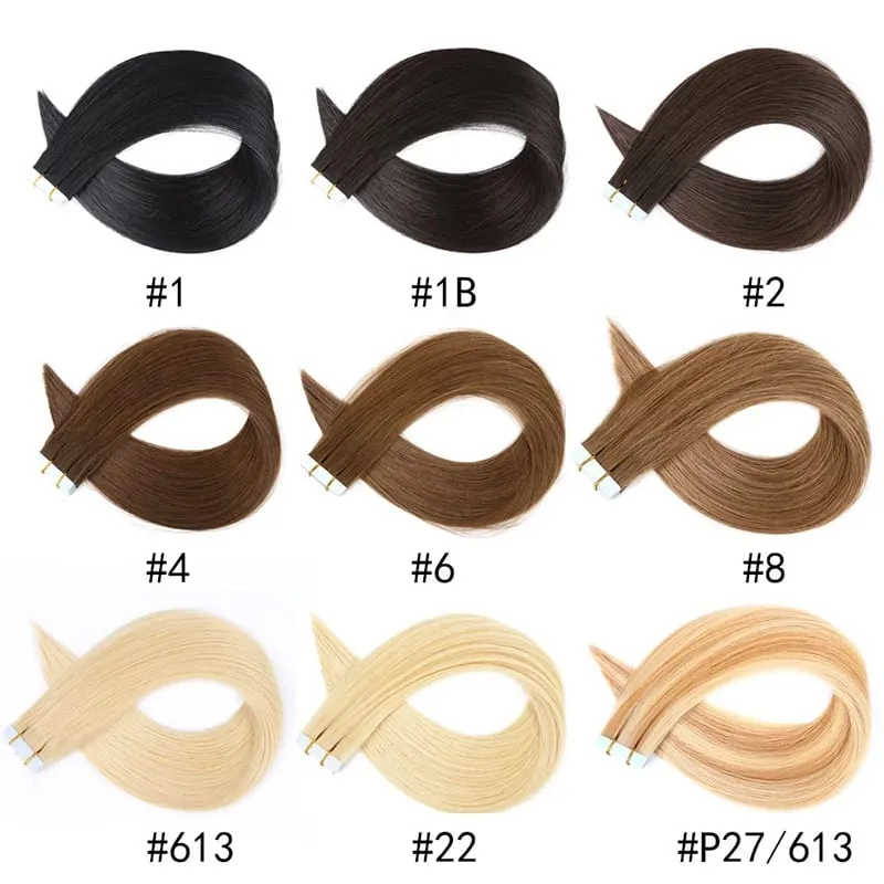 Tape In Straight Human Hair Extensions Remy Virgin Hair Adhesive Extensions Skin Weft #60 Blonde 24 26 28 30INCH Hair For Women