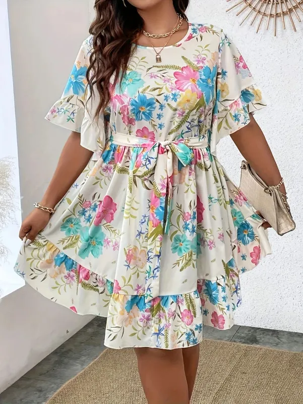 Large Size Fashionable Printed Women's Dress