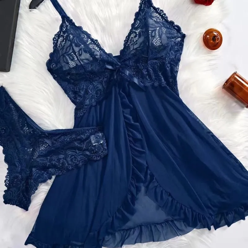 A Set Of Woman Underwear Nightgown Thong Sets Plus Size Suspender Lace Lingerie Sexy Accessories Erotic Bra Nightdress