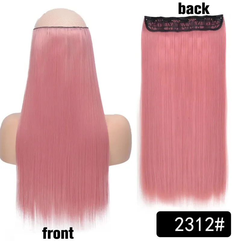 Longo reto encaracolado uma peça 5 clipes clip-in extensões 22 Polegada penteados resistentes ao calor cor mistura loira pedaço de cabelo para mulher