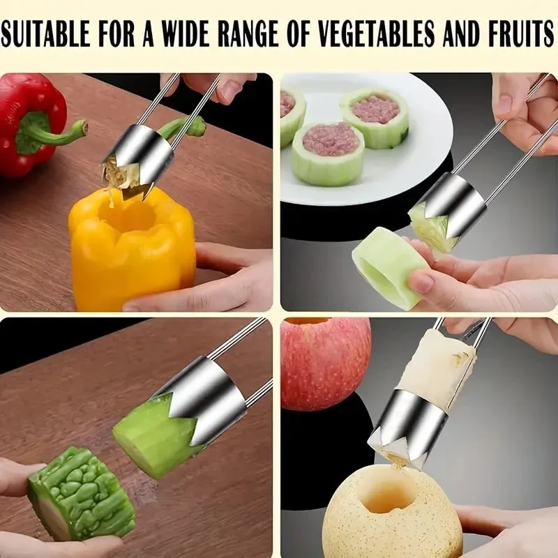 Stainless Steel Fruit Vegetable Corer Efficient Core Remover Tool for Apple Pepper Tomato Cucumber Easy Home Kitchen Gadget