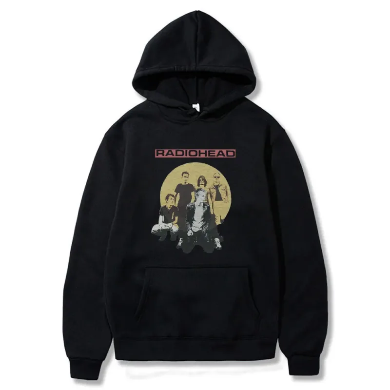 Vintage Rock Grubu Radiohead Kapüşonlu Üst Hip Hop Her Şey Müzik Albümü Baskı Kazak Harajuku Sokak Boyu Kapüşonlular Gençler
