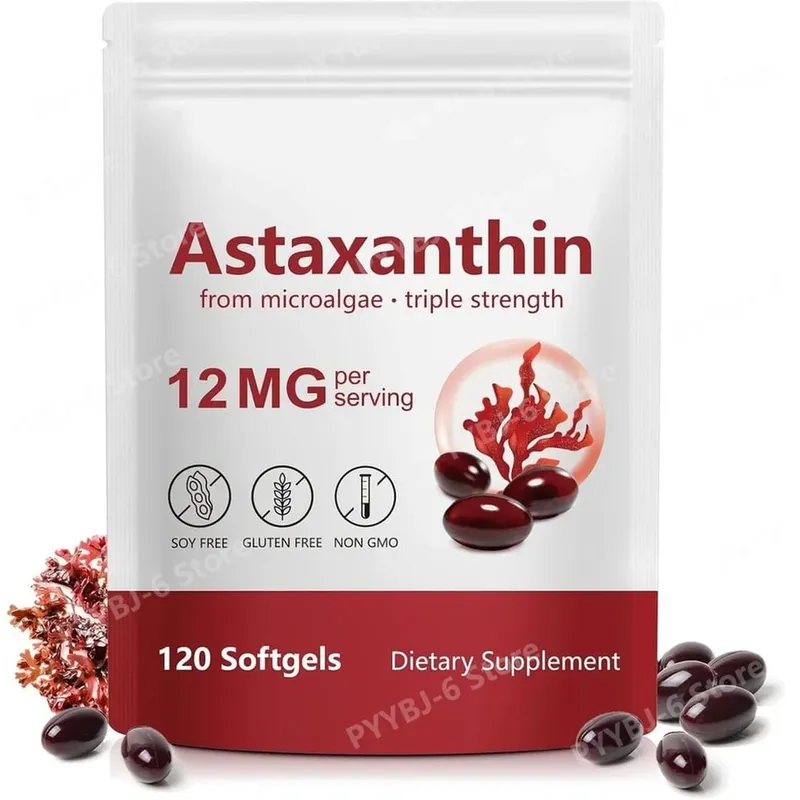 Astaxanthin Softgels Triple Strength From Microalgae Υποστηρίζει την υγιή γήρανση Προωθεί το κολλαγόνο που υποστηρίζει το φραγμό του δέρματος 120 Softgels