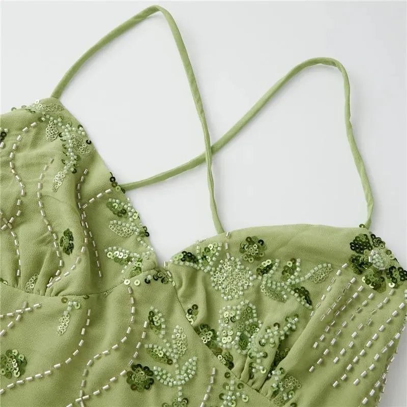 Hirigin Đầm Đính Hạt Cami Mini Gợi Cảm Phía Trước Cổ Chữ V Váy Ngắn Cho Nữ Hở Lưng Criss Dây Đeo Chéo Đầm