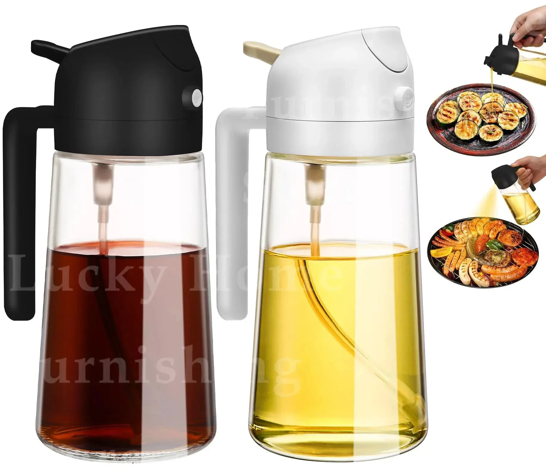 500ml 2-em-1 duplo uso plástico azeite pulverizador dispensador spray despeje garrafa vinagre senhor fritadeira de ar churrasco salada ferramentas de cozinha