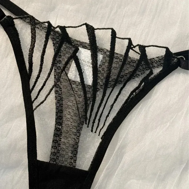 2pcs Women's Bra Set Sexy Lace Mesh Lingerie Set Ultra Thin Breathable Comfortable Lightweight Scallop Transparent Lingerie