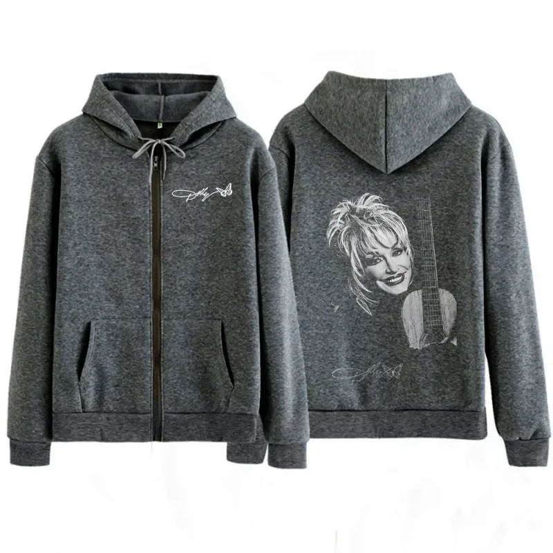 Dolly Parton Country Music Guitar Zipper Hoodies Men Women Fashion Long Sleeve Oversized Zip Up Hooded Sweatshirts Jackets Coats