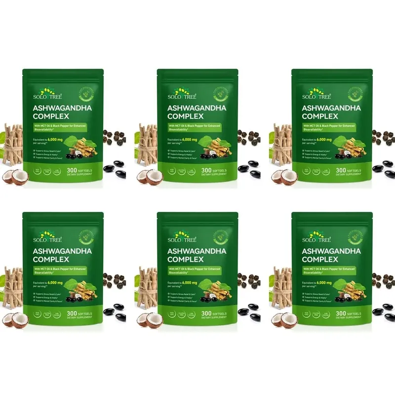 A Solo Tree Ashwagandha Complex lágyzselé támogatja a stresszoldást, megnyugtatja a mentális tisztaságot MCT olajjal és fekete borssal 300 lágyzselével