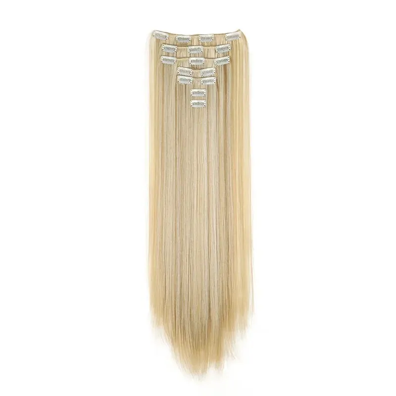 24Inch Synthetic 7Pcs/set Long Straight Hair Extension 16Clips Hairstyle Black Blonde Y2K Kpop Hairpiece for Women Christmas Eve