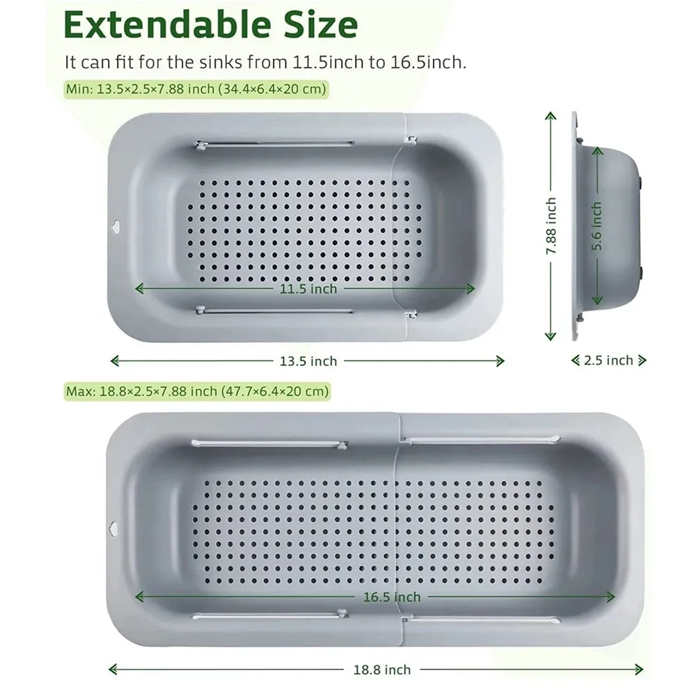 Colander Over the Sink Strainer Basket Extendable Sink Colander Wash Fruits Vegetable Drain Cooked Pasta and Dishes Kitchen Tool