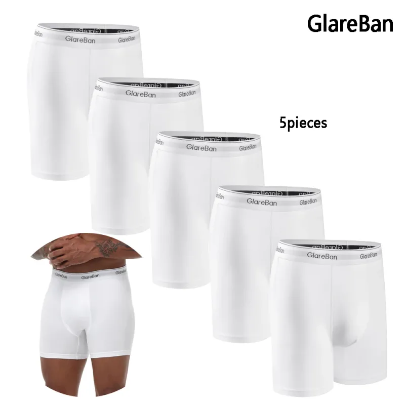 5pcs Pack Mid-Long White Boxer Shorts Men Underwear Male Underpants for Men Sexy Homme Boxershorts Box Panties Slips Set Lot