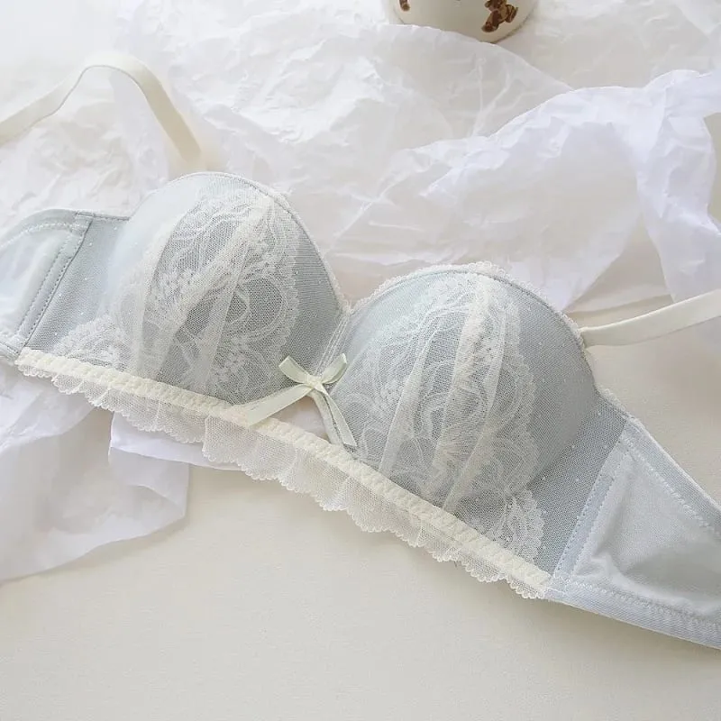 Conjunto de Bralette de encaje de copa Demi francesa Sexy, sujetador de realce inalámbrico para mujer, sin aros, cómodo, sin relleno, Sexy, dulce sujetador para adolescentes AB
