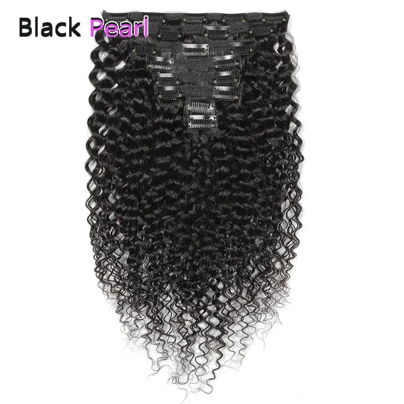 Achieve Salon-Perfect Voluminous Curls with Black Pearl Jerry Curly Clip-InsBrazilian Remy Human Hair 7-Piece/150g Defined Curly