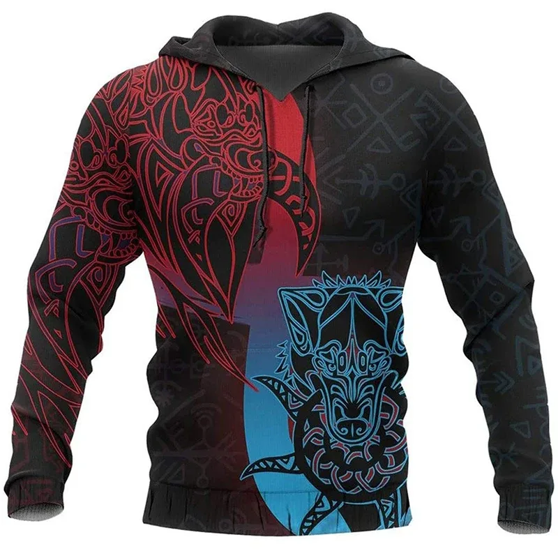 2024 homens hoodies águia tatuagem padrão vikings 3d impresso moda casual harajuku hip hop outono e inverno sudaderas de grandes dimensões