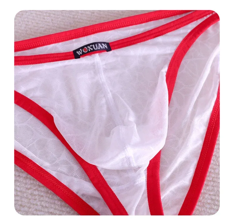 3PCS Lace Convex Briefs Men's Briefs Transparent Sexy Low Waist Mesh Quick-drying Solid Color Breathable Men Underwear