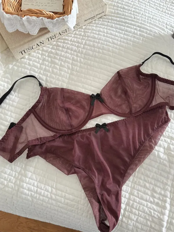 Lightweight breathable stretch tulle bra for women lingerie push up laides underwear larger busts bras with panty suit
