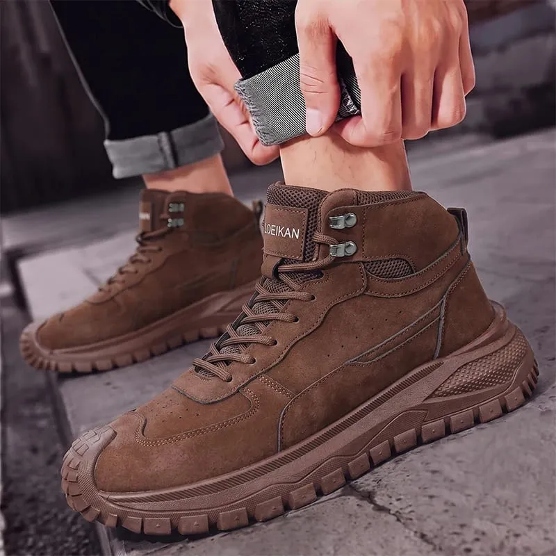 Men High‑Top Ankle Casual Shoes Suede‑Look Thick Lug Sole Lace‑Up Comfort Sneakers For City Walking Daily Outing Street Style — image 3