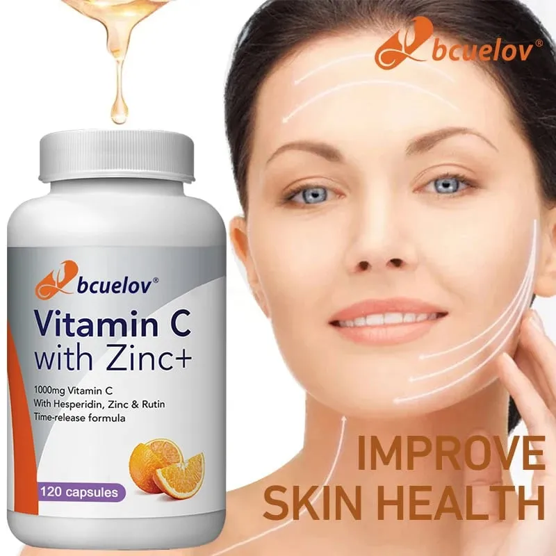 Capsules de vitamine C et de zinc biologiques, haute absorption, soutien immunitaire, antioxydant, collagène, supplément de santé, 30/60/120 points