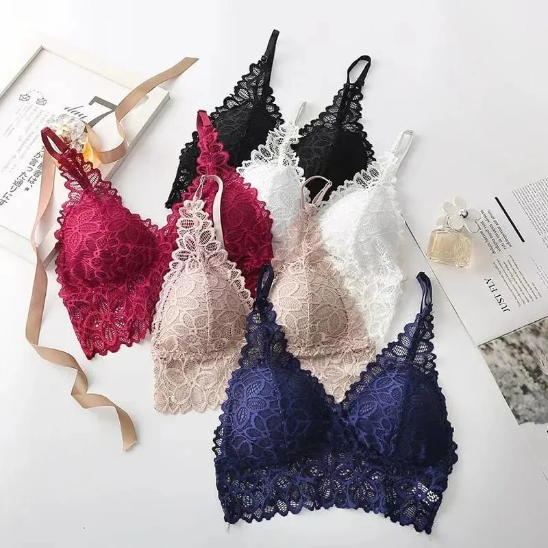 Sexy Lace Women's Underwear Set Seamless Wire-Free Hollow Out Bra and Panty with Embroidery Intimate Lingerie for Women
