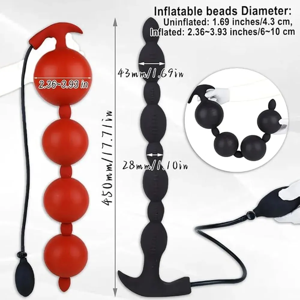Extra Long Inflatable Anal Beads Butt Plug Dildo Huge Silicone Adjustable Size Big Thick 4 Balls Bead with T-Base Adult Sex Toys