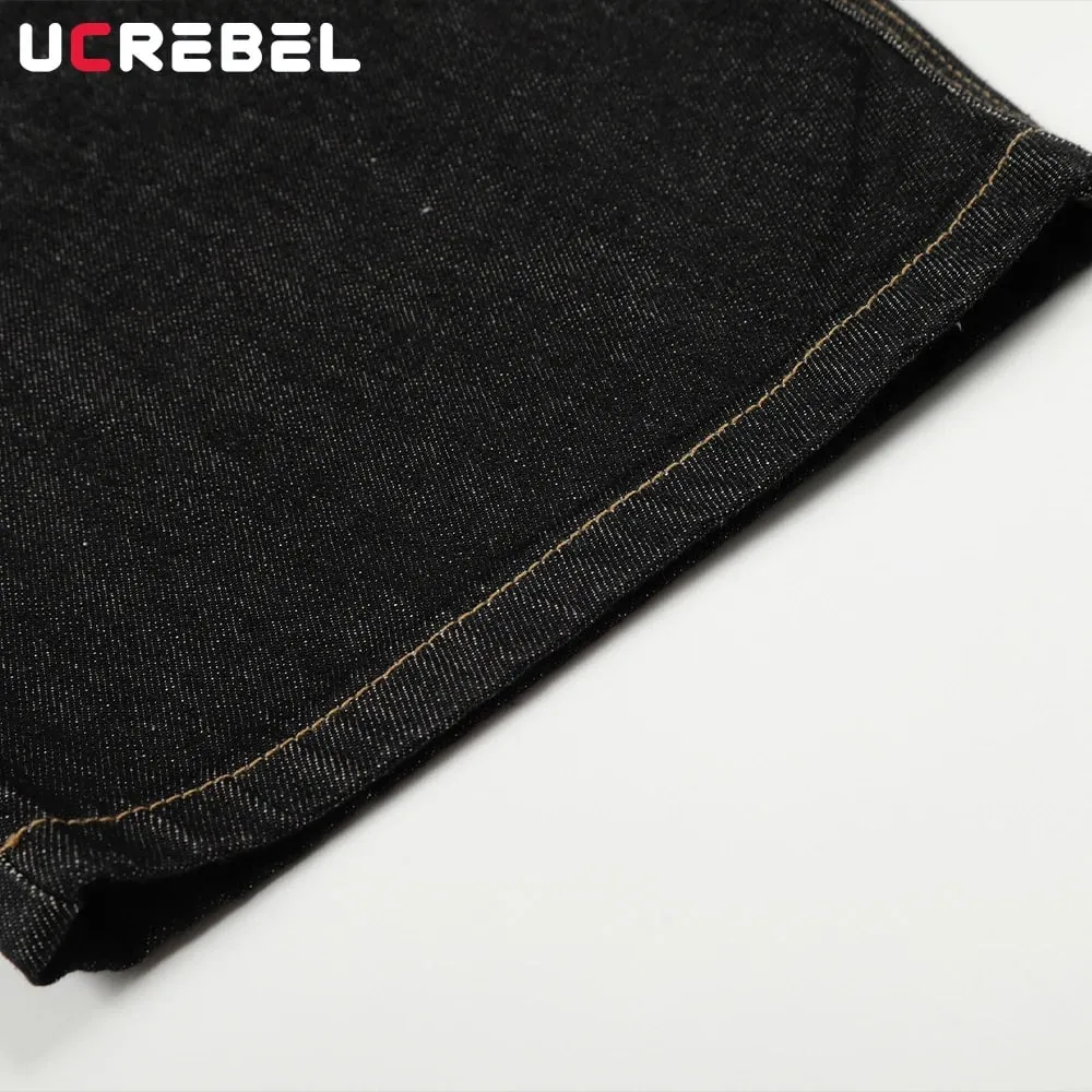 Airplane Buckle Jeans Mens High Street Wide Leg Baggy Denim Pants Man