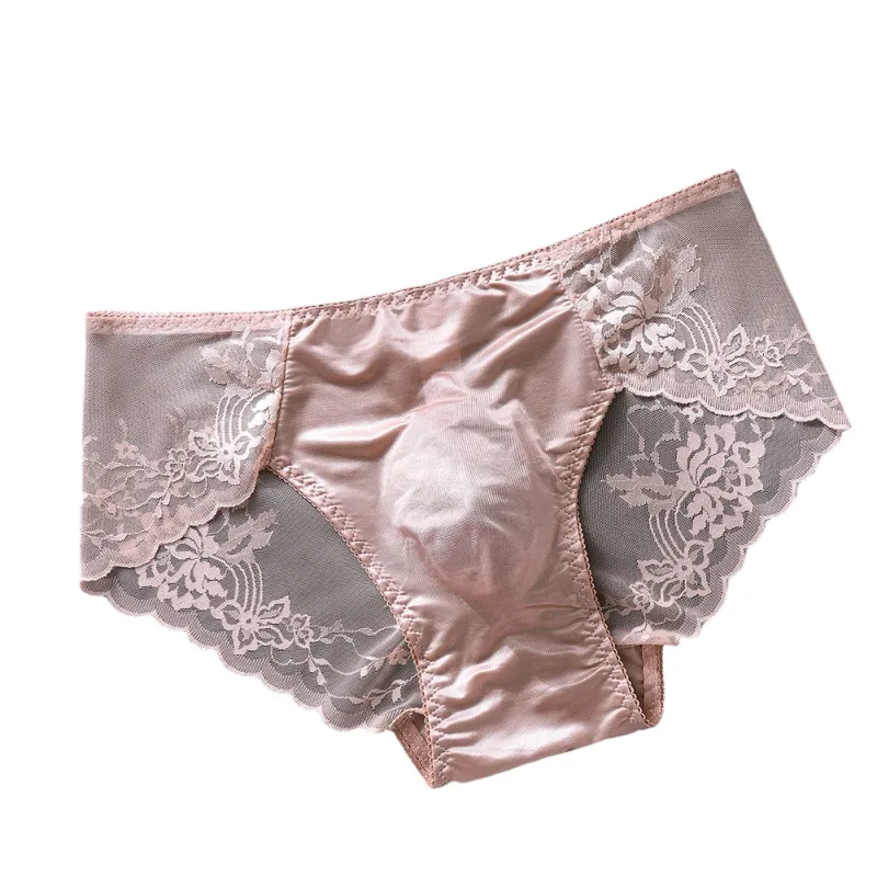 1pc Men Lace Seamless Ice Silk Briefs Ultra-thin Underwear 3D Bulge Pouch Low Waist Gay Panties Breathable High Elastic Lingerie