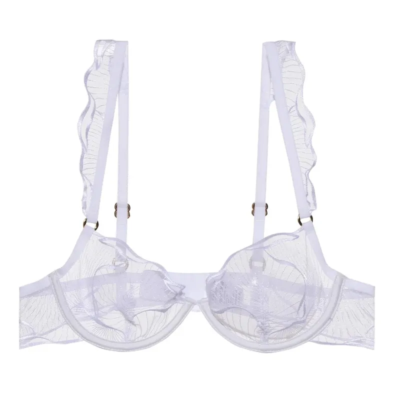 Elegant French Lace Minimiser Bra Large Chest Pure Embroidery Ultra Thin UK Fit Plate Size Wirefree Anti-Sagging Set​​ MOYISU AB