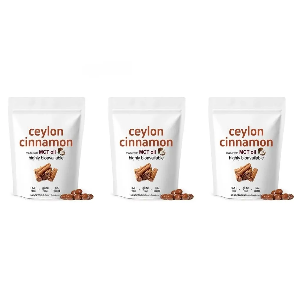 Ceylon Cinnamon 600mg 12-1 Extract Softgels 7200mg Equivalent MCT Oil Highly Bioavailable Daily Dietary Supplement 30 Softgels