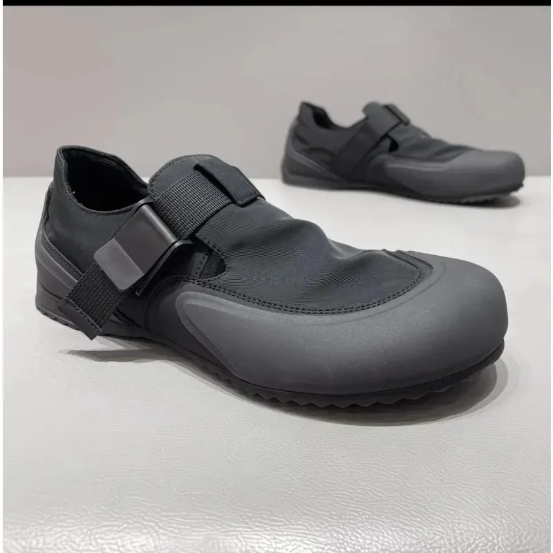 Green Buckle Strap Slip-On Outdoor Shoes Hollow-Out Breathable Flat Shoes Height Increasing Casual Shoes Trendy Men's Shoes