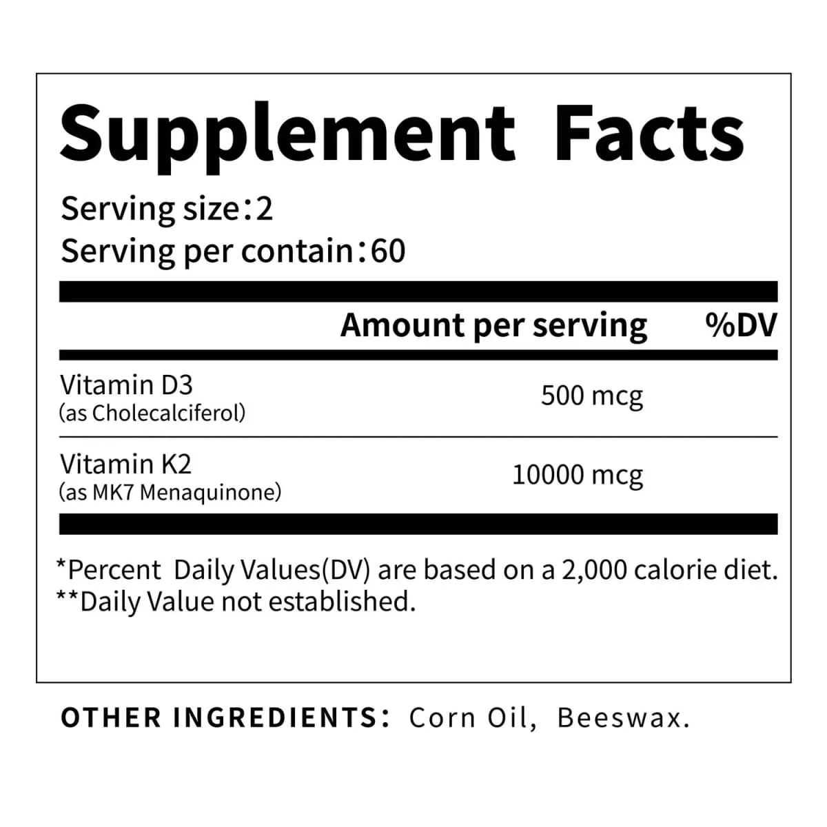Vitamin D3 K2 MK-7 Supplement Næringsstofstøtte til knoglesundhed Tænder Hjertesundhed og immunfunktion 120 kapsler