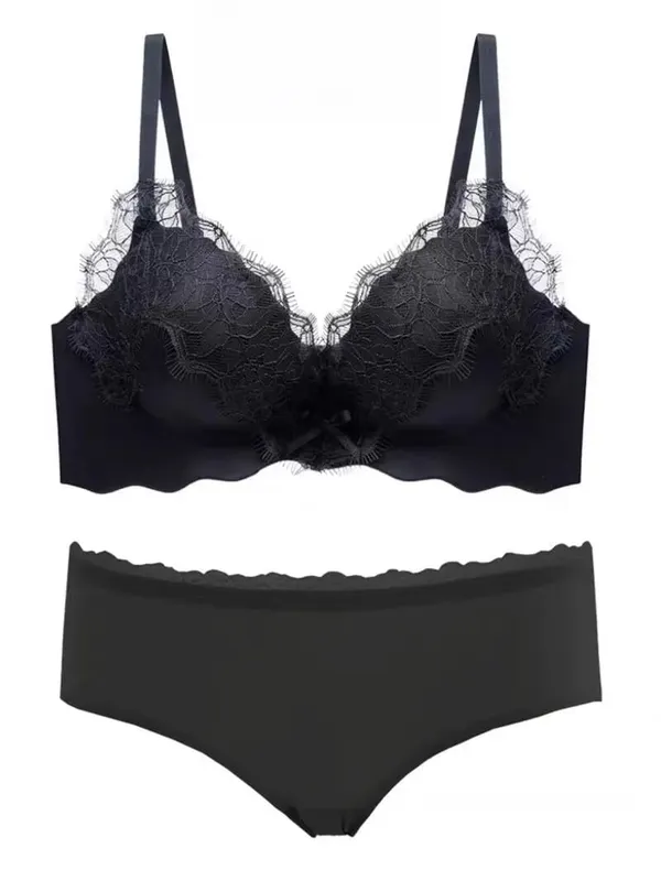 New Pure Desire Lace Lingerie Set Women Thick Padded Push Up Bra Small Bust Lift A to C Cup Underwear Intimates Daily Wear 32-38 — image 11