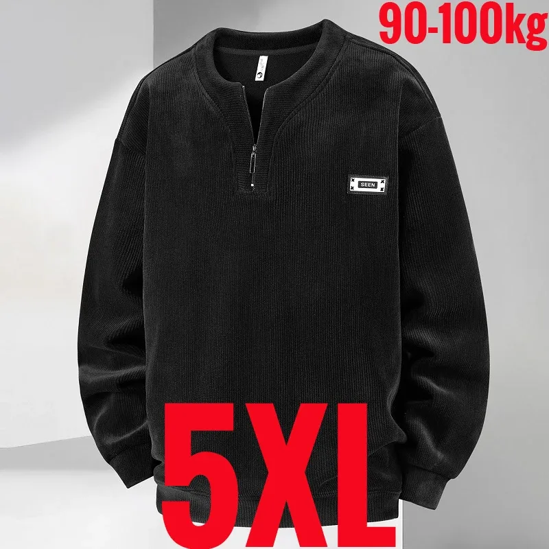 Extra Big Size Men's Sweatshirt Half Zip Pullover Corduroy Fleece Plus Large 6xl 7xl 8xl 9xl 10xl Autumn Winter Warm Casual Top