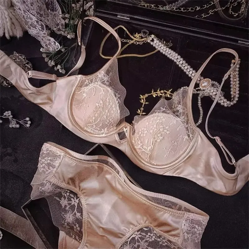 Hot Sale Summer French Lace Bra Set Women Wirefree Lift Support Small Bust Gathering Anti-Sagging Slim Soft Daily Intimates
