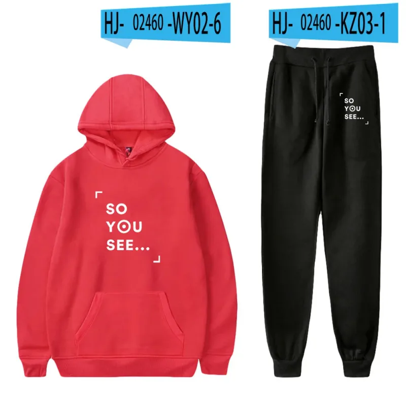 Harajuku Comfortable Funny so you see Print Sweatshirt Sweatpants Suit Men/Women Hoodies+ Trousers Suit Cute 2 Piece Set Clothes