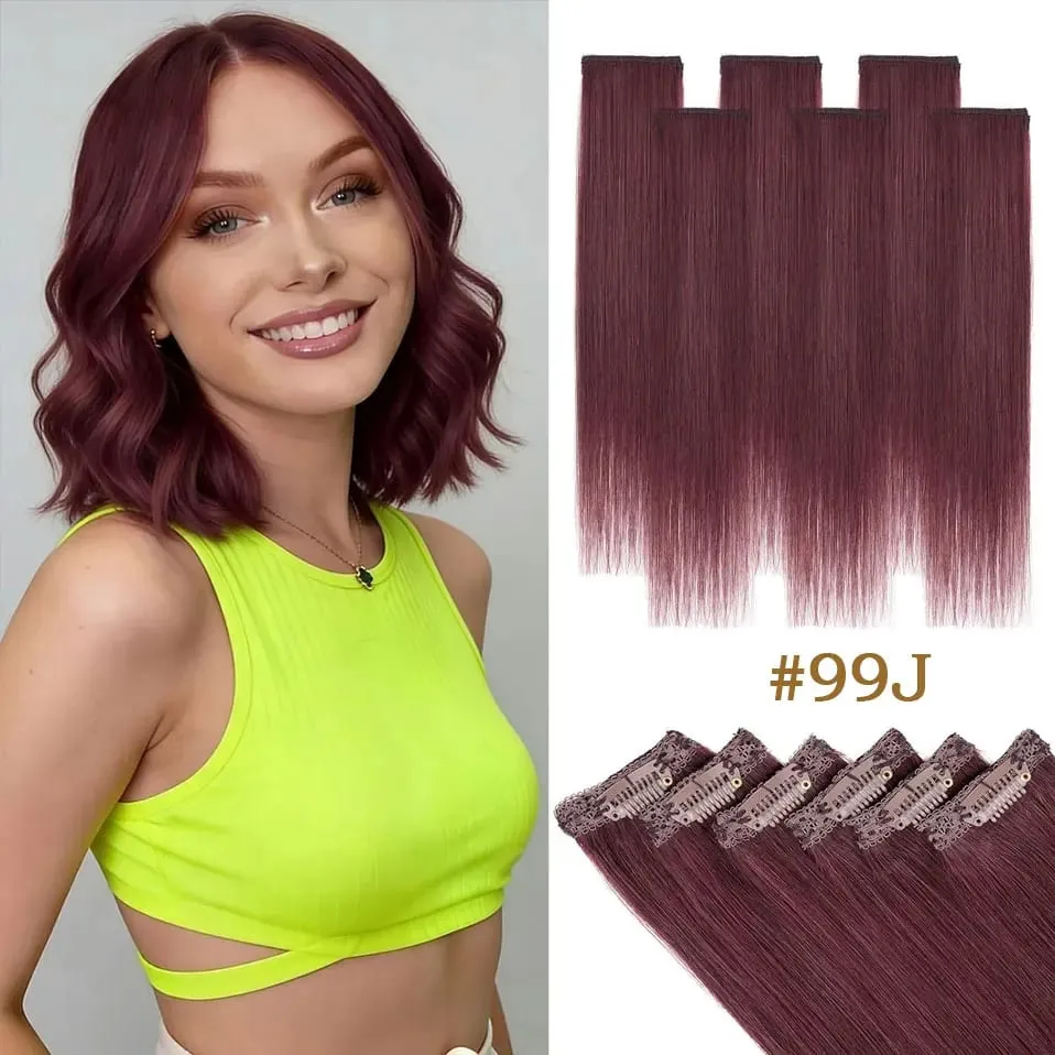 6 Pcs Clip In Human Hair Extensions Single Clip Ins Short Hair Extensions Seamless Straight Highlight Hairpieces for Women