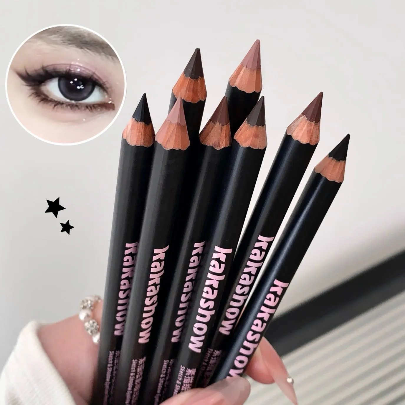 Wooden Matte Eyeliner Pencil Black Pink Brown Eye Liner Pen Long-lasting Waterproof Smudge-Proof Smooth Matte Eye Liner Makeup