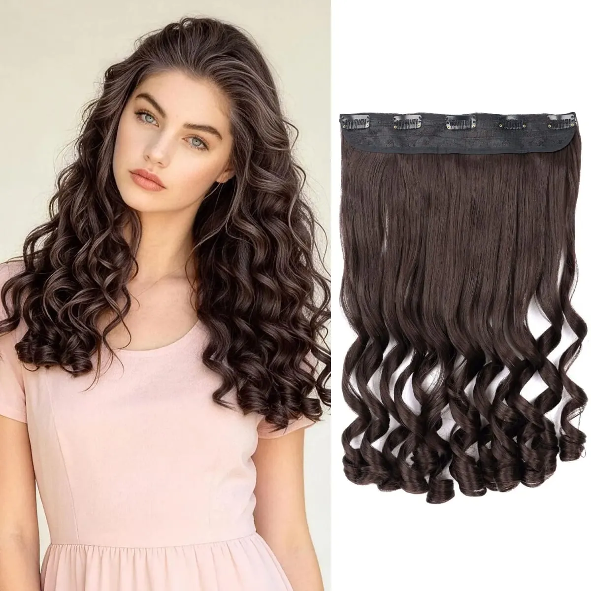 Synthetic clip in one piece hair extensions 5 clips in one piece hair wavy style 16inch french curl for women ladies daily party