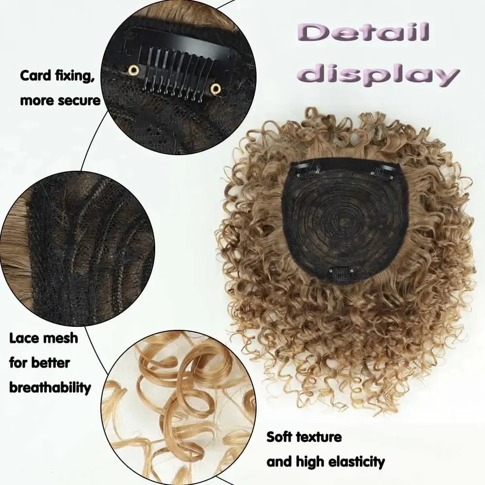 Synthetic Short Kinky Curly Hair Topper Clip-in Afro Curly Hairpiece for Women Natural Looking Top Hairpiece for Thinning Hair