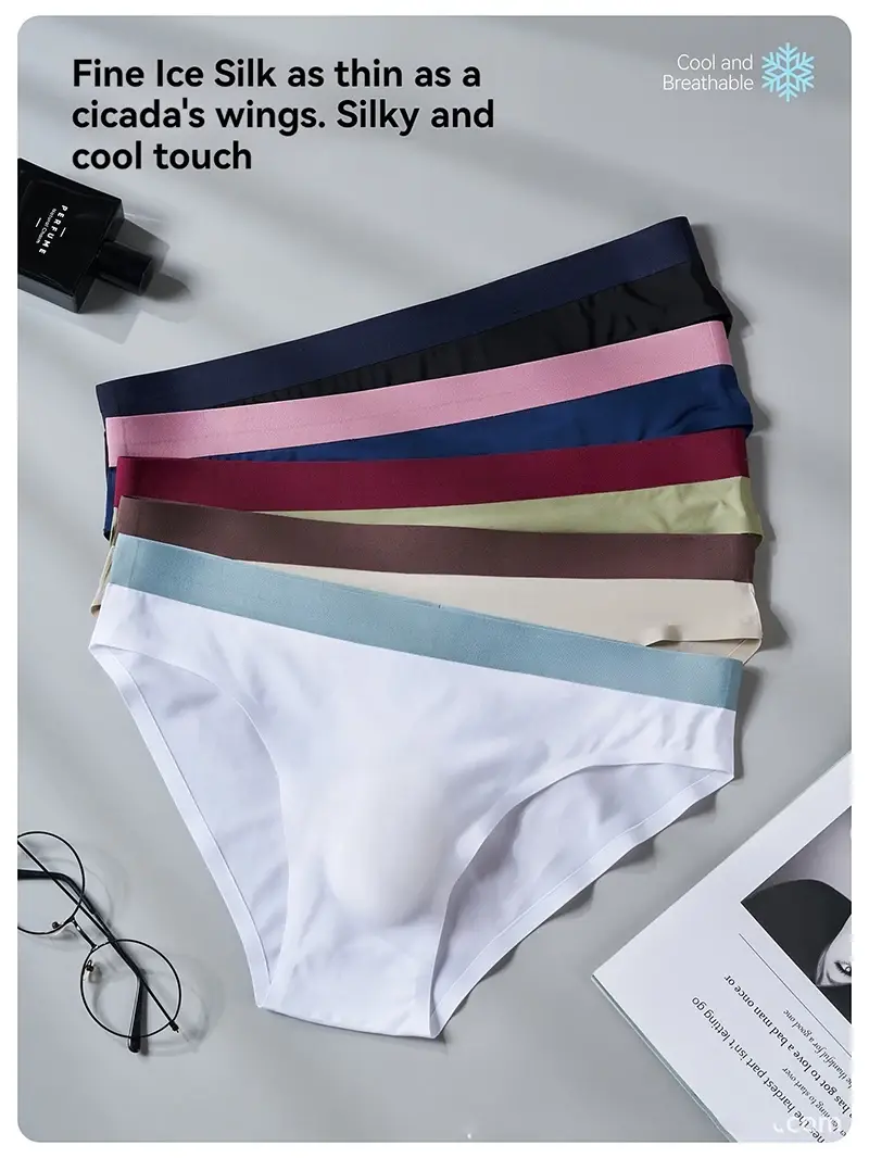 Sexy Men's Panties Seamless Ice Silk Ultra-thin Briefs Quick Drying Breathable Underpants 3D Bulge Pouch Underwear Cueca Homme