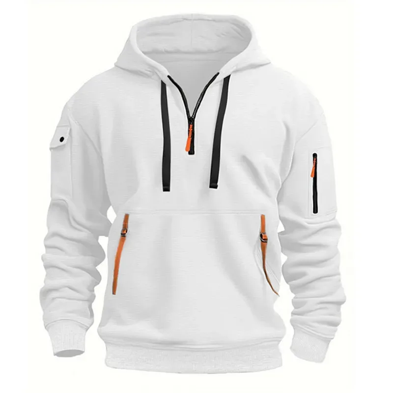 Men's Hoodie Multi Pocket Zipper Casual Sports Hoodie Men/Women Plus Size Loose Pullover Fashion Sweatshirt Long-Sleeve tops