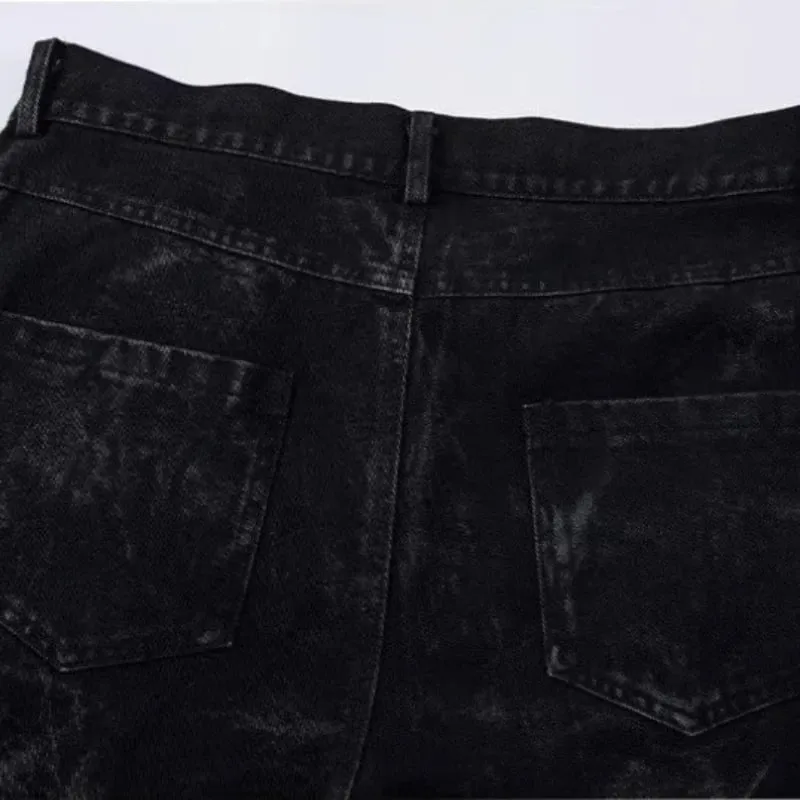 Mens Jeans Harajuku Y2K Streetwear Black Pleated Baggy Denim Pants High Street Hip Hop Wide Leg Loose Fit Casual Fashion Trend