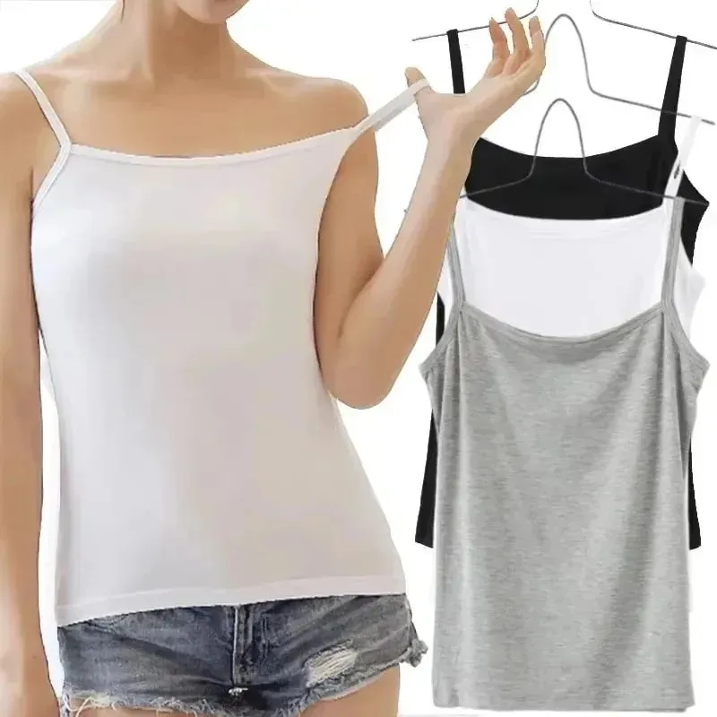 Cotton Feel Solid Sling Camisole Women Crop Top 35-75kg Sleeveless Sexy Slimming Vest Tank Base Tee Underwear Daily Staple 2026